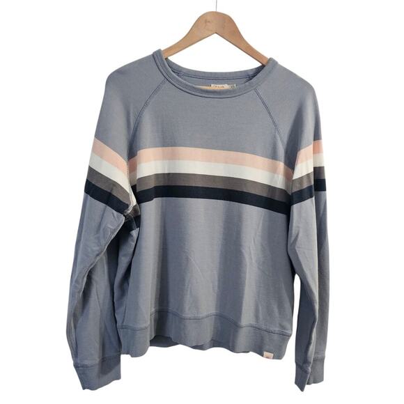 FAHERTY Coastal Cloud Cotton Crew in Blue Westward Stripe Size M - Picture 1 of 7